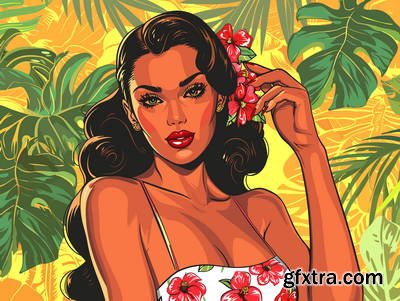 Retro &amp; Vintage, Brunette Beauties 32xAI, 2 Text Styles