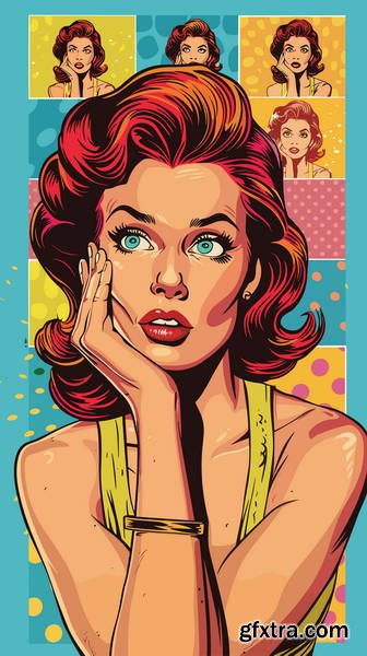 Retro &amp; Vintage, Brunette Beauties 32xAI, 2 Text Styles