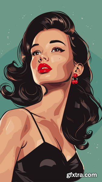 Retro &amp; Vintage, Brunette Beauties 32xAI, 2 Text Styles