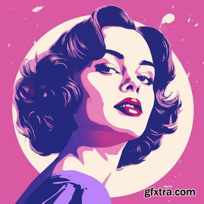 Retro &amp; Vintage, Brunette Beauties 32xAI, 2 Text Styles