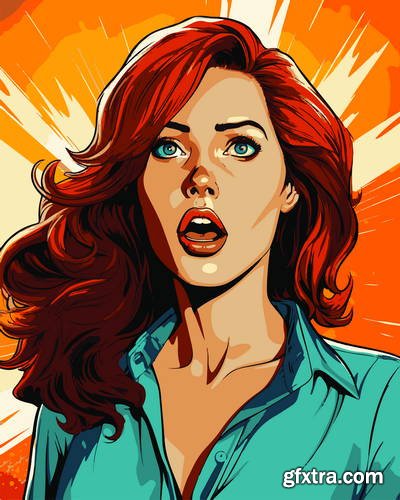 Retro &amp; Vintage, Brunette Beauties 32xAI, 2 Text Styles