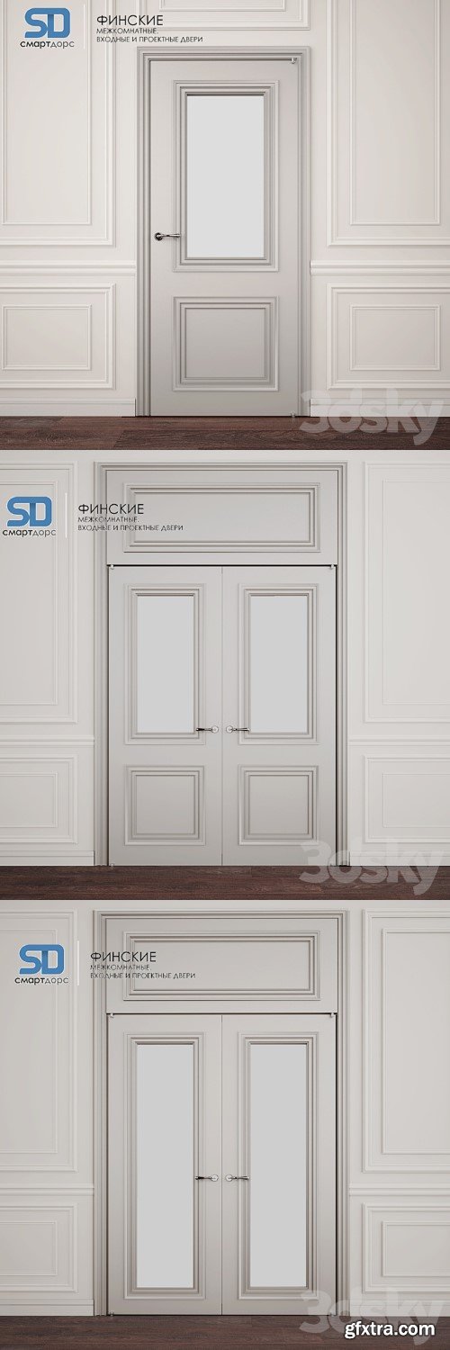 3dsky Pro - Finnish doors (with glass) with wall decor