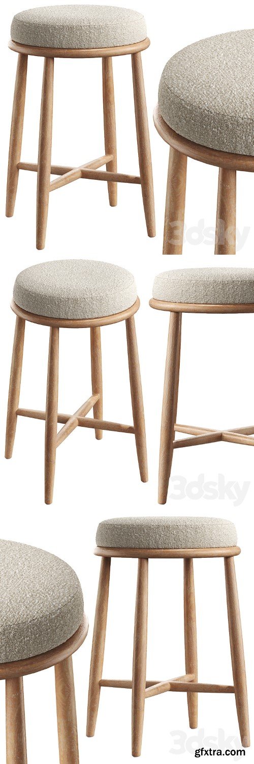 3dsky Pro - Hobbs Cerused Natural Oak Wood Counter Stool