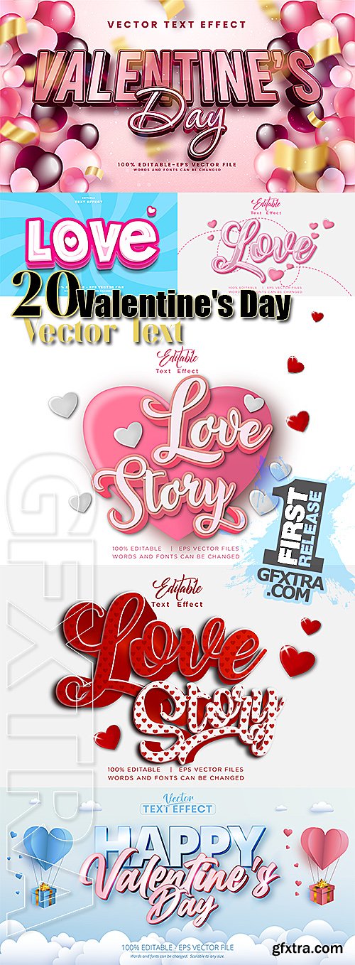 Valentine\'s Day - 20 Vector Text Style Effect Editable