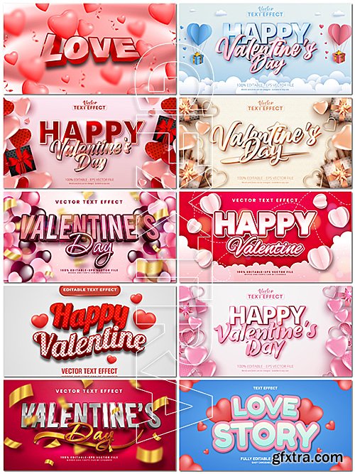 Valentine\'s Day - 20 Vector Text Style Effect Editable