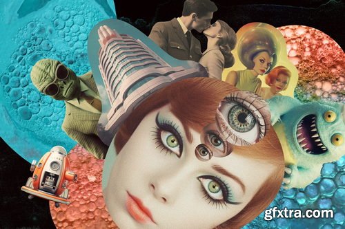 Creativemarket - Retro futuristic movies collage kit - 91898723