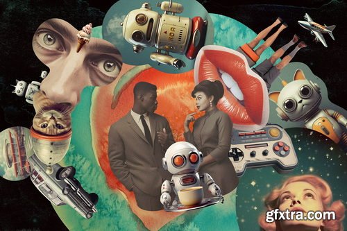 Creativemarket - Retro futuristic movies collage kit - 91898723