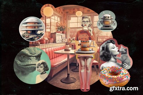 Creativemarket - Retro futuristic movies collage kit - 91898723