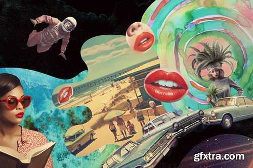Creativemarket - Retro futuristic movies collage kit - 91898723