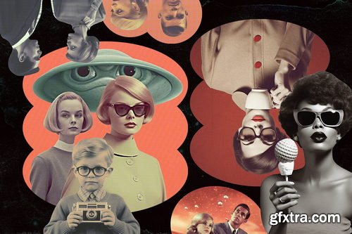 Creativemarket - Retro futuristic movies collage kit - 91898723