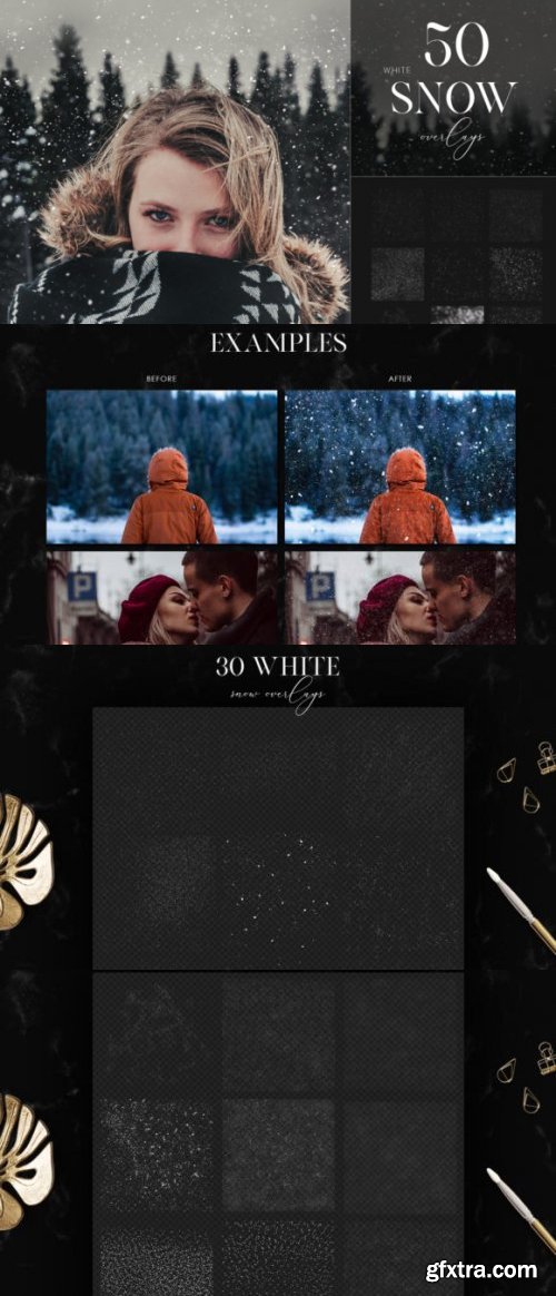 30 Snow Overlays, Realistic White Snow