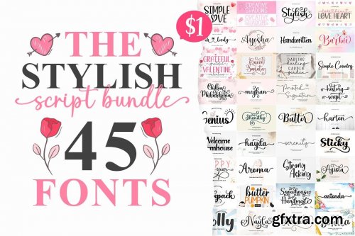 The Stylish Script 45 Fonts Bundle 