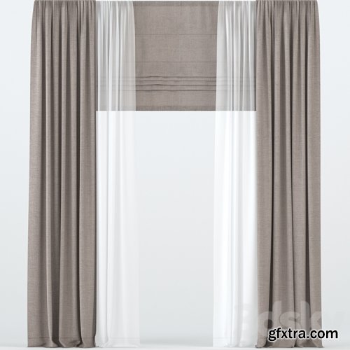3dsky Pro - Brown straight curtains with tulle and roman.