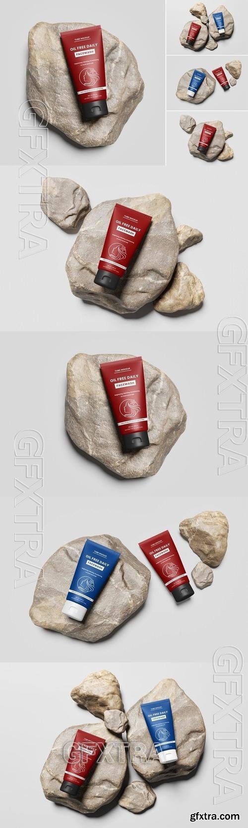 Face Wash Tube on Stone Mockup K3UY7M3