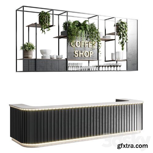3dsky Pro - Coffee shop reception, Restaurant counter by hanging plant - 02