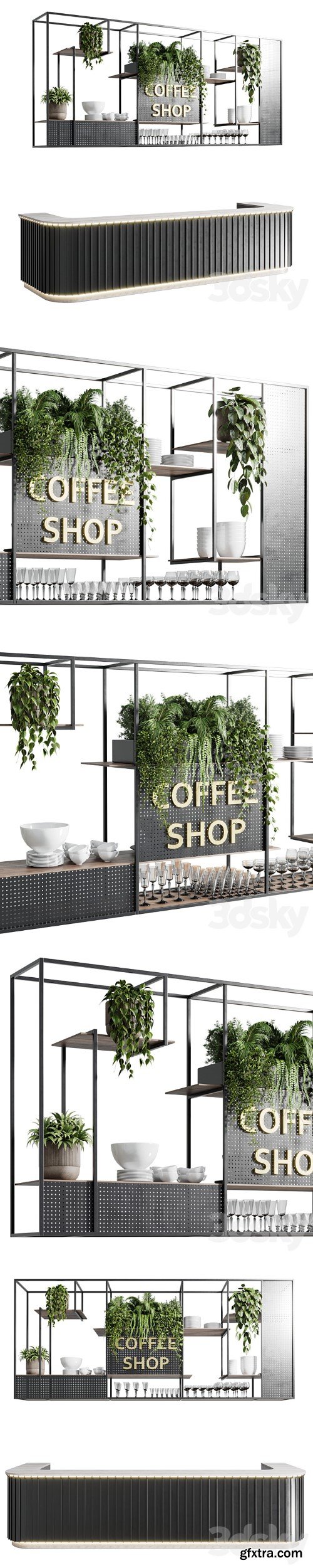 3dsky Pro - Coffee shop reception, Restaurant counter by hanging plant - 02