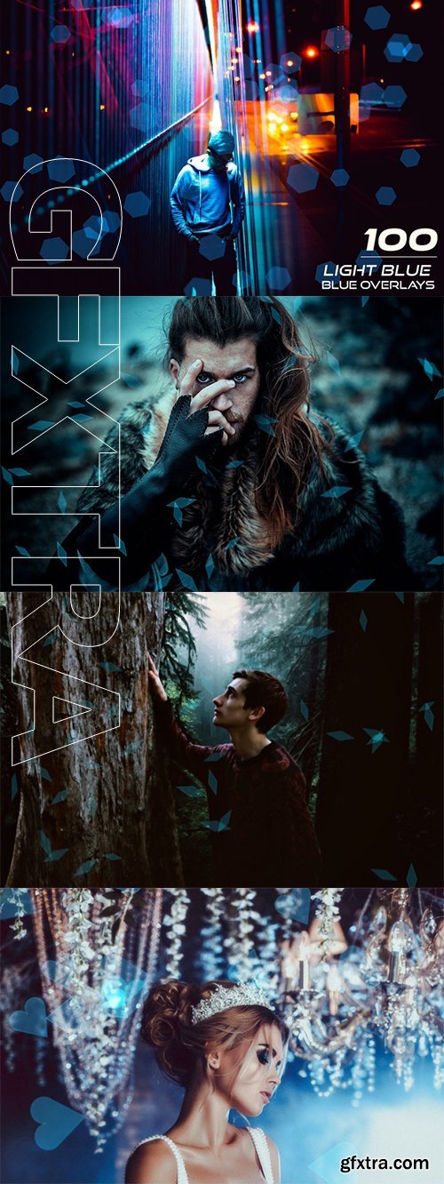 100 Light Blue Bokeh Overlays