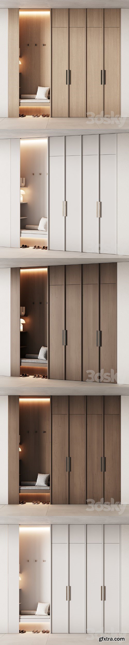 3dsky Pro - 541 hallway zone 14 minimal modular wardeobe with seating niche