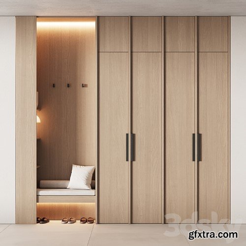 3dsky Pro - 541 hallway zone 14 minimal modular wardeobe with seating niche
