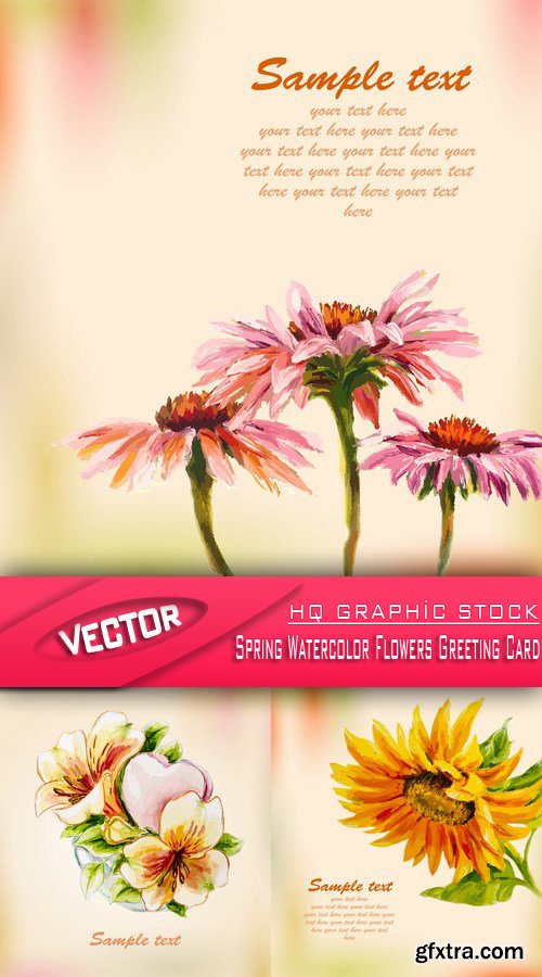 Stock Vector - Spring Watercolor Flowers Greeting Card