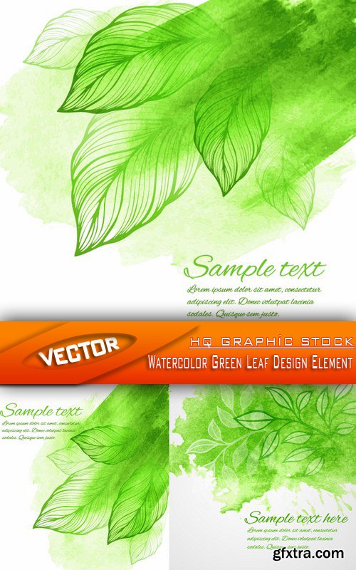 Stock Vector - Watercolor Green Leaf Design Element