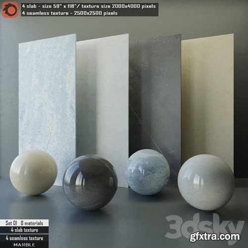 3dsky Pro - Marble slab & Seamless texture Set 01