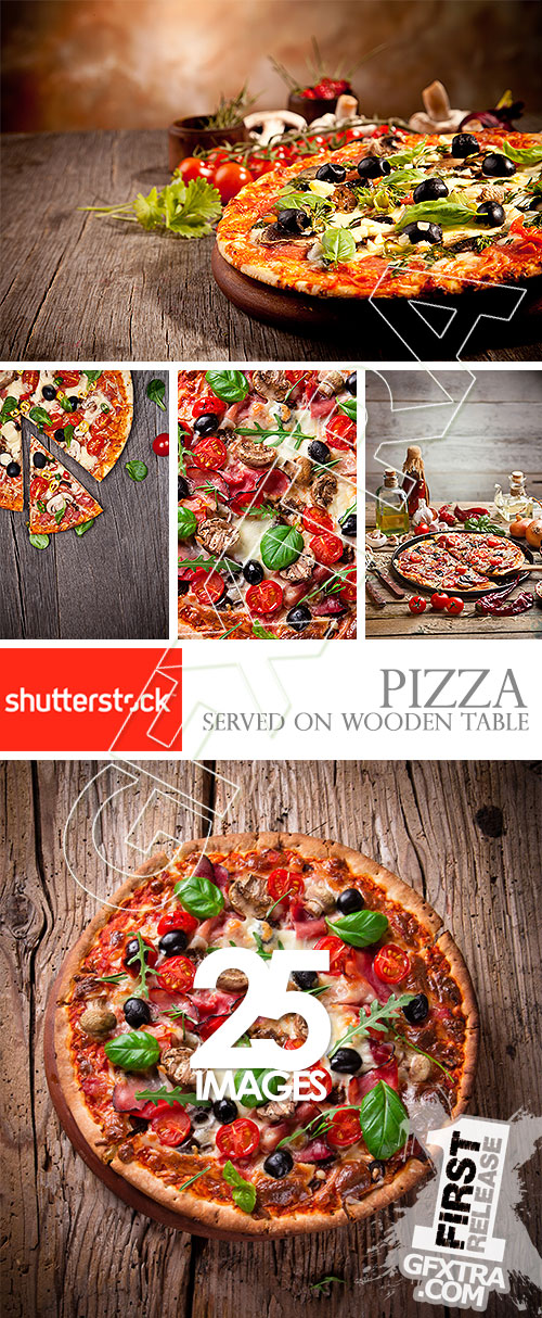 PIZZA Served on Wooden Table 25xJPG