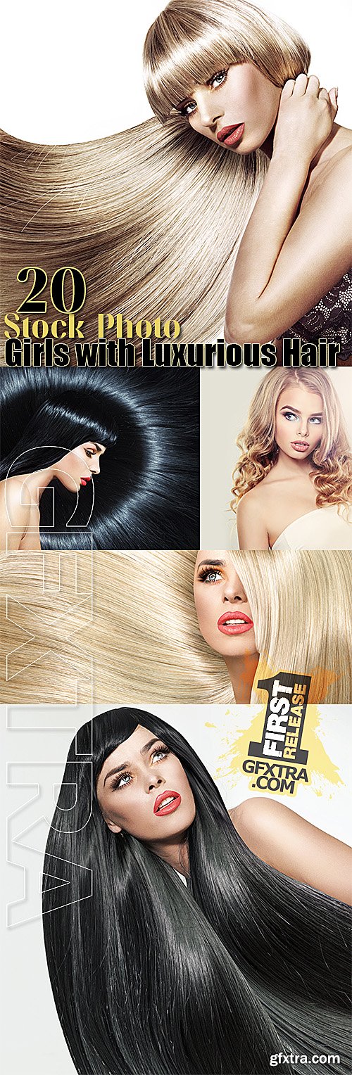 Girls with Luxurious Hair 20 Stock Photo Set