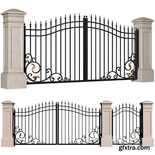 3dsky Pro - Forged gates in a classic style.DUAL Entrance Driveway Fence Iron Gate set