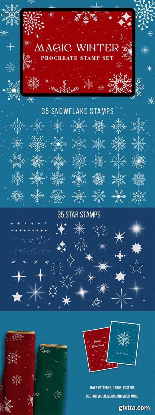 Magic Winter - Snowflakes and Stars Brushes for Procreate Magic Winter - Snowflakes and Stars Brushes for Procreate