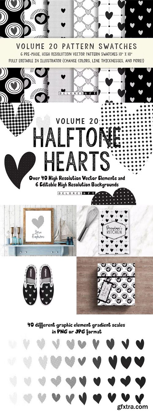 Halftone Hearts Elements - Patterns for Illustrator Halftone Hearts Elements - Patterns for Illustrator