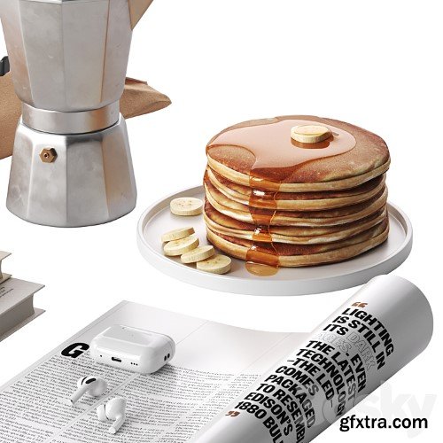 3dsky Pro - French breakfast with coffee and croissant