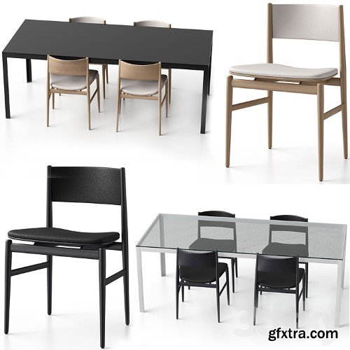 3dsky Pro - NEVE armless chair with upholstery and FRACTAL table by Porro