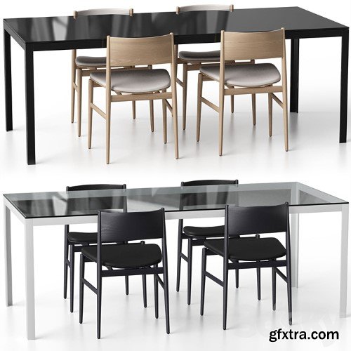 3dsky Pro - NEVE armless chair with upholstery and FRACTAL table by Porro