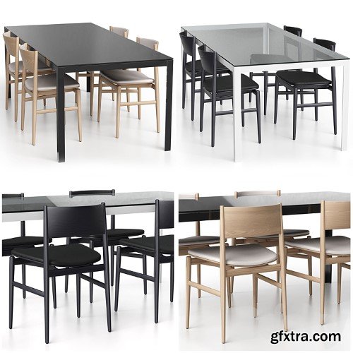 3dsky Pro - NEVE armless chair with upholstery and FRACTAL table by Porro