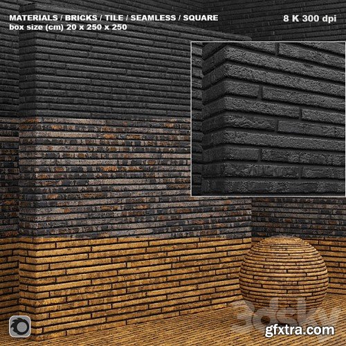 3dsky Pro - Material (seamless) - brick, tile set 2