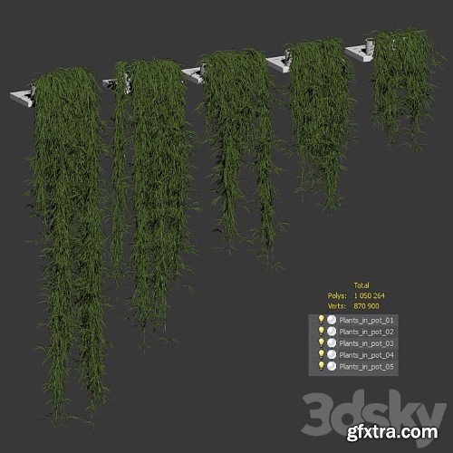 3dsky Pro - Hanging plants for shelves. 5 models. set 1