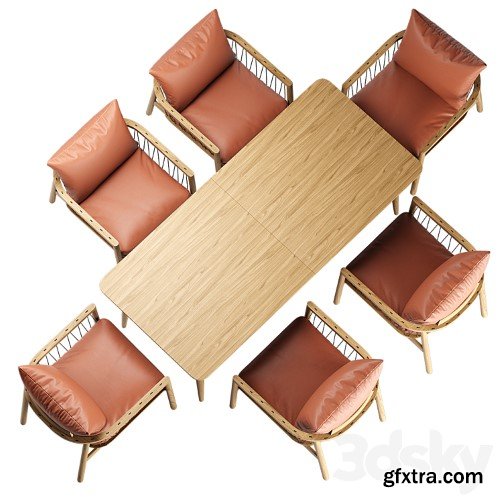 3dsky Pro - Kerry Lounge Chair Tate Walnut Extendable Midcentury Dining Table