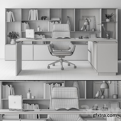 3dsky Pro - Boss Desk and Library Black and Beige - Office Furniture 315