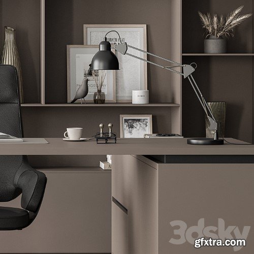 3dsky Pro - Boss Desk and Library Black and Beige - Office Furniture 315