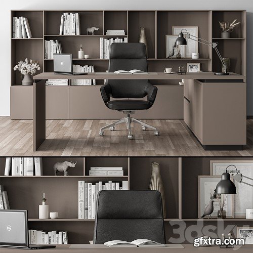 3dsky Pro - Boss Desk and Library Black and Beige - Office Furniture 315