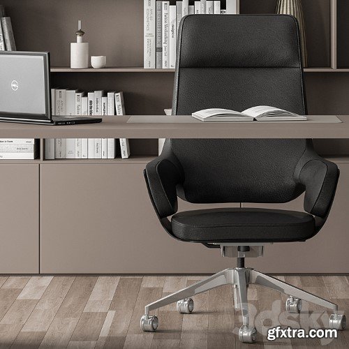 3dsky Pro - Boss Desk and Library Black and Beige - Office Furniture 315