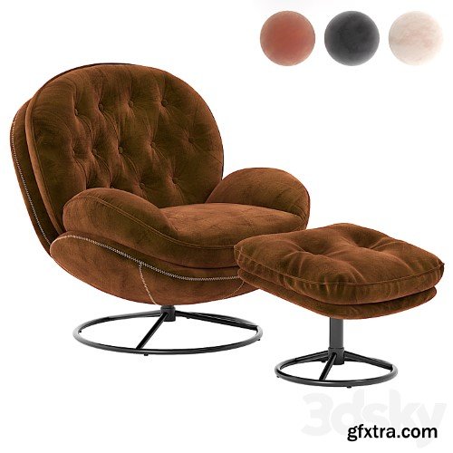 3dsky Pro - Velvet Swivel Accent Chair with Ottoman Set