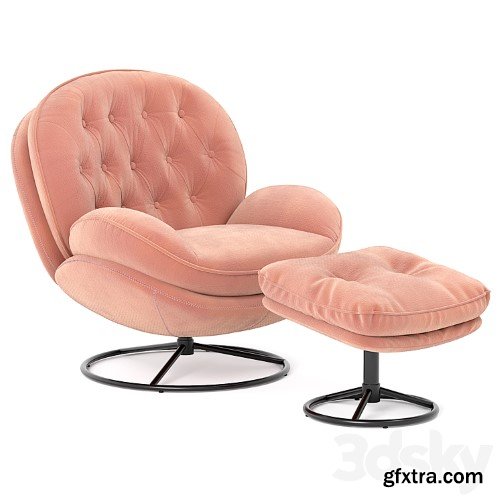 3dsky Pro - Velvet Swivel Accent Chair with Ottoman Set