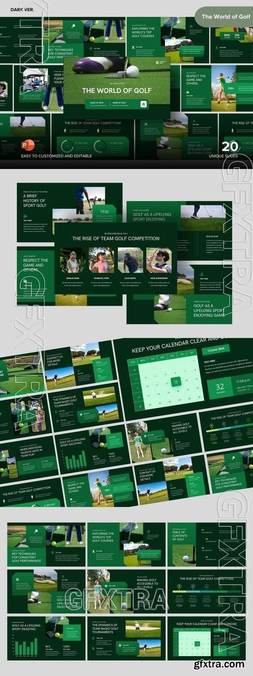 The World of Golf Dark Ver. - Powerpoint Template 5BXSAPR