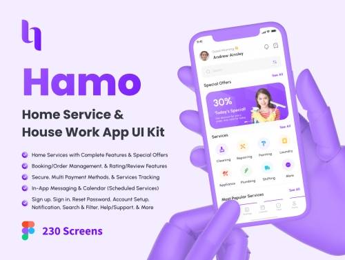 'Hamo - Home Service & House Work App UI Kit'