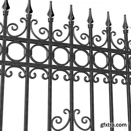 Fence in classic style with wrought iron railing.Entrance to the house.Wrought Iron Entry Gate