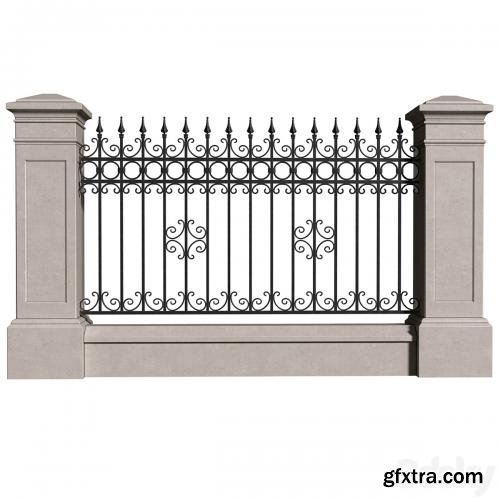 Fence in classic style with wrought iron railing.Entrance to the house.Wrought Iron Entry Gate