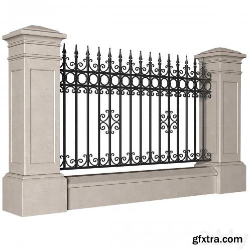 Fence in classic style with wrought iron railing.Entrance to the house.Wrought Iron Entry Gate