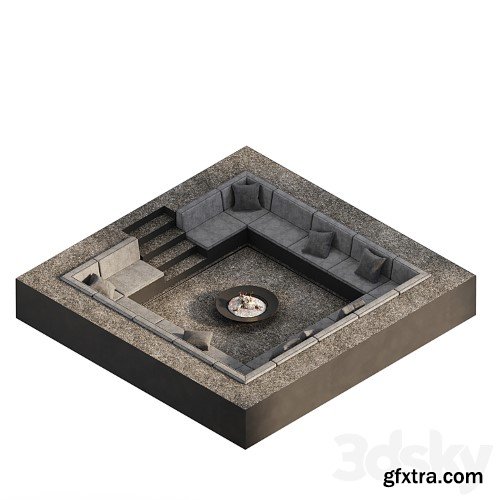 3dsky Pro - Relaxation area with sofas and fireplace